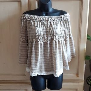 Bohemian Off-Shoulder Top w/ Crochet Trim